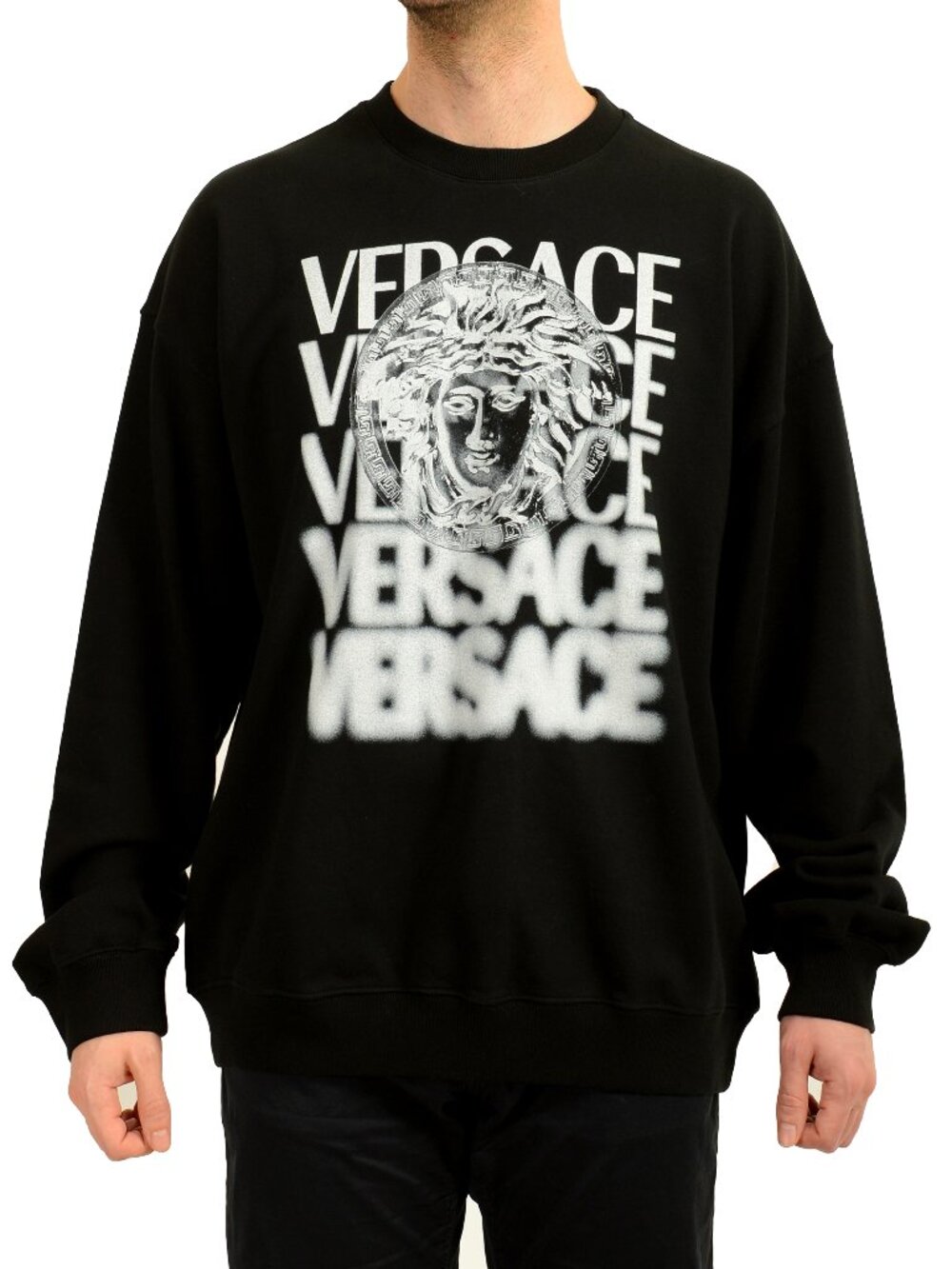 Versace Men's Logo & Medusa Print Crewneck Sweater Sweatshirt US 5XL IT 62